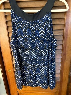 Ann Taylor Black and Blue Printed Tank Top